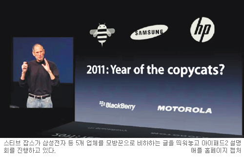 아이패드2 설명회 깜짝 등장한 잡스… 삼성전자에 “Copycat(모방꾼)” 독설  