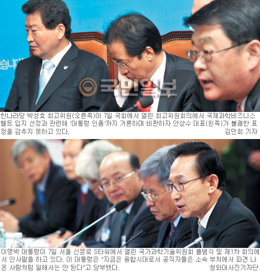 [과학비즈니스벨트 갈등] ‘대통령 인품’ 거론에 “사퇴하라”… 與 분위기 험악  