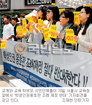 “곽노현의 꼼수, 학생인권옹호관제 안돼”… 제정반대 23만명 서명 전달  