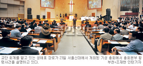 기성 106년차 총회, 700여 총대 ‘5억대 횡령의혹’ 난상토론… 목사·장로 정년 1년 연장은 결국 부결돼  