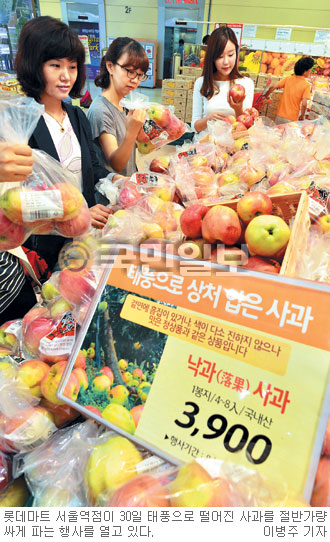 “태풍 피해 낙과 반값에 사세요”… 롯데마트·이마트·홈플러스 ‘농가 돕기’ 나서  