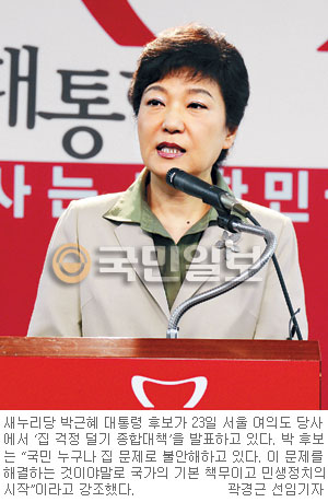 박근혜 후보 ‘집 걱정 덜기’ 종합대책 발표… “목돈 안드는 전세 제도 도입”  