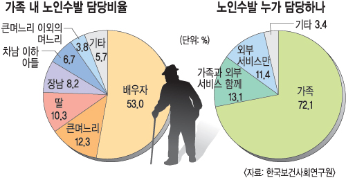 거동 힘든 노인 10명중 7명 가족이 수발 국민일보