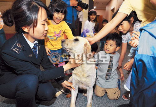 어린이들 세관체험… “마약탐지견 신기하네요”  