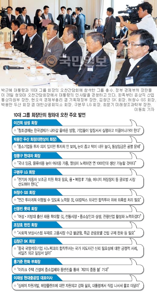 [朴 대통령-대기업 회장단 오찬] “규제 풀어준게 큰 힘… 투자계획 이행”  