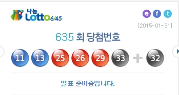 로또 635회 당첨번호 ‘11, 13, 25, 26, 29, 33 ’ 보너스번호는?  