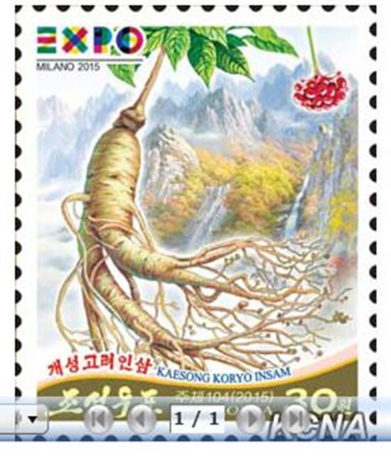 北,개성고려인삼 디자인 우표 발행...밀라노 엑스포 참가 기념  
