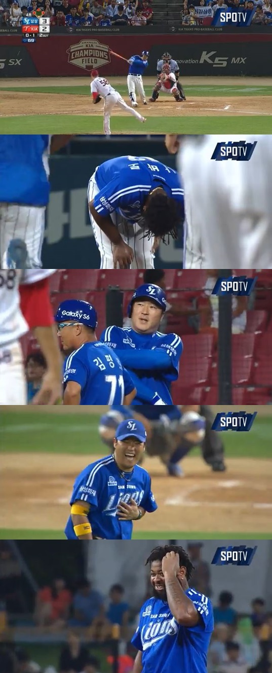 안타까운데 배꼽 빠진다… 나바로 직선타 아웃에 박석민 “깔깔”  