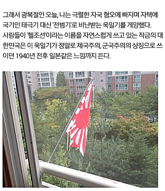 아파트에 욱일기 ‘펄럭’… 광복절 태극기 대신 인증 부글  