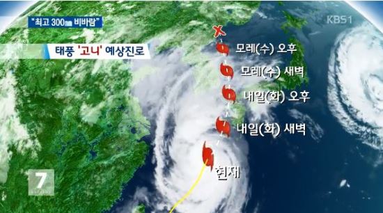 태풍 ‘고니’ 북상…남부지방 최고 300㎜ 폭우 예상  