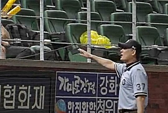 “합의판정에 불만” 심판에 욕설한 야구팬 ‘퇴장’  