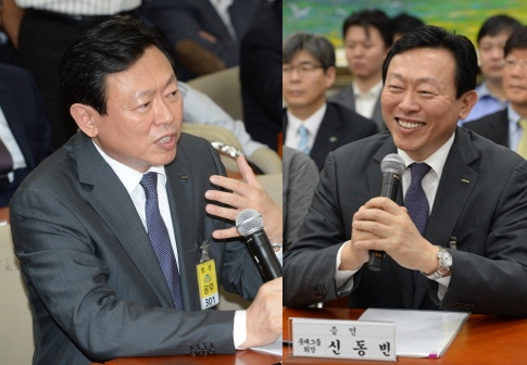 [신동빈 롯데 회장 국감 출석]손짓 액션과 파안대소...여유있던 국감장  